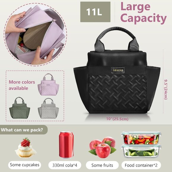 Insulated Lunch Bag for Women- 11L Leakproof Work Lunch Box with Bottle Holder a - Picture 2 of 7
